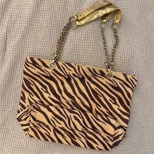 ✨5 for $25✨ Zebra Print Canvas Tote with Gold Chain Handles